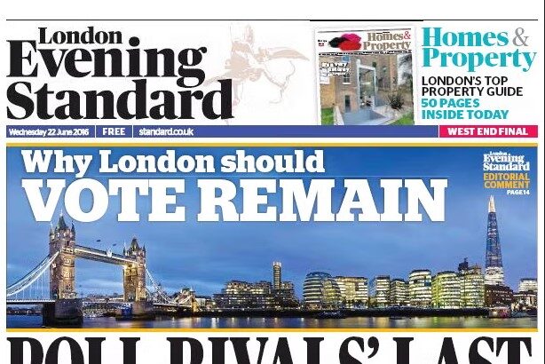 Evening Standard — вечерняя пресса Лондона, Великобритания
