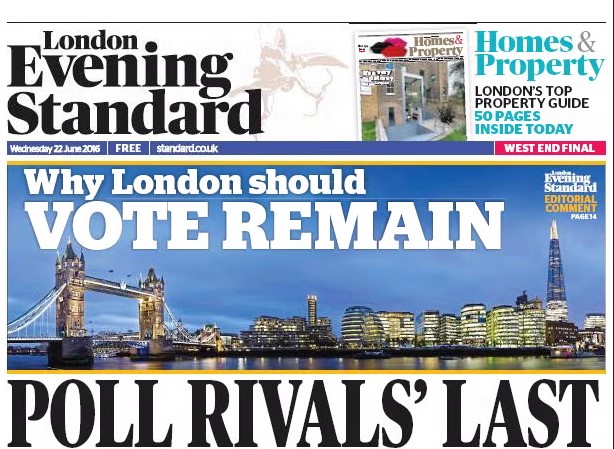 Evening Standard — вечерняя пресса Лондона, Великобритания